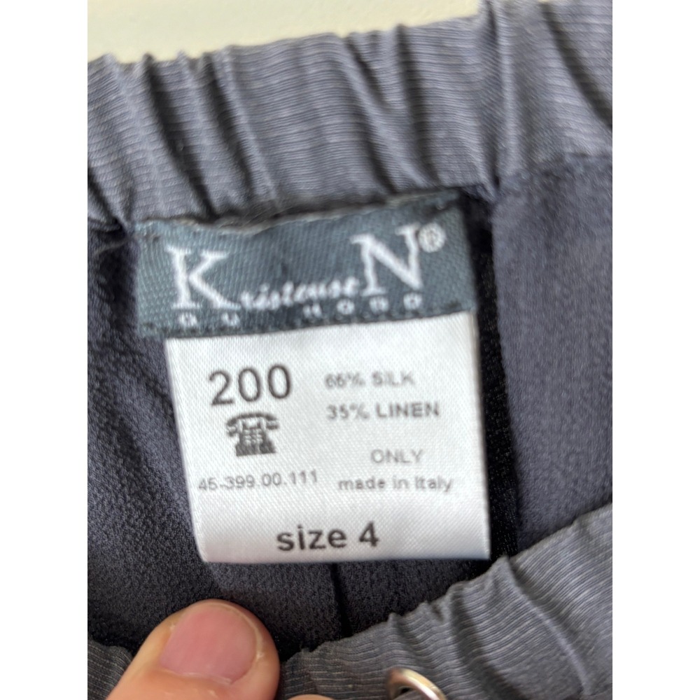 KristenseN DU NORD Wide Leg Pants Grey Designer Size 4 L XL‎ Silk Linen Luxury - Picture 4 of 9
